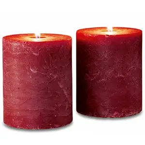 LOBERON Lot de 2 bougies Oviedo, rouge (15cm)