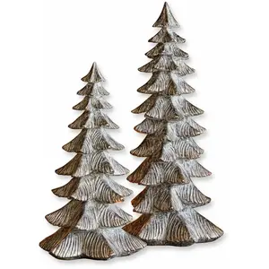 Loberon Lot de 2 sapins décoratifs Calavi, argenté vieilli (10 x 9 x 22cm) pas cher