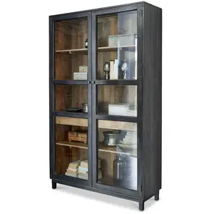 LOBERON Vitrine Altagracia, noir/marron (45 x 125 x 210cm) pas cher