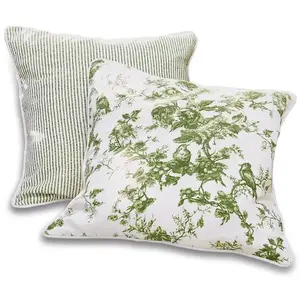 Comparateur de prix : LOBERON Lot de 2 housses de coussins Mercier, vert/blanc (50 x 50cm)