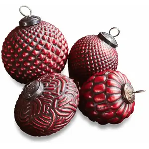 Loberon Lot de 4 Boules de Noël Meyen - Fer - Décoration de Noël - Rouge pas cher