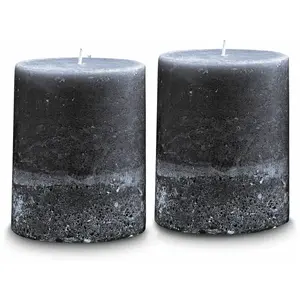 LOBERON Lot de 2 bougies Oviedo, anthracite (15cm) pas cher