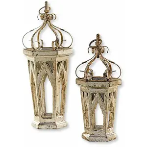 LOBERON Lot de 2 décorations Morvant, argenté vieilli (15 x 15 x 35.5cm)