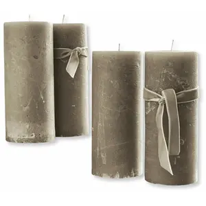 LOBERON Lot de 4 bougies Homel, taupe (18cm) pas cher