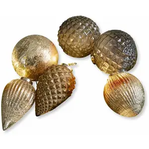 Comparateur de prix : Loberon Lot de 6 décorations de Noël Layounne, argenté vieilli/gris (10cm)