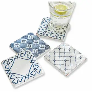 Comparateur de prix : LOBERON Lot de 4 dessous de verres Sliwa, blanc/bleu (10.5 x 10.5 x 1cm)