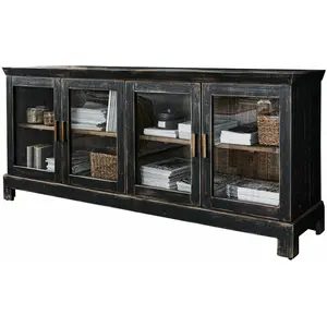 LOBERON Buffet bas Nivelles, marron vieilli/noir (45 x 200 x 86cm) pas cher