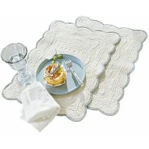 LOBERON Lot de 2 sets de table Fontienne, Coton - blanc/bleu