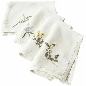 LOBERON Lot de 4 serviettes Lentilly, blanc/multicolore (40 x 40cm)