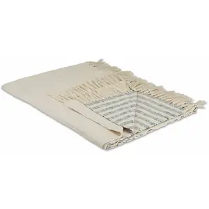 LOBERON Plaid Marpent, crème/bleu (130 x 170cm) pas cher
