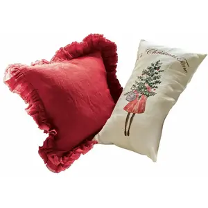 Comparateur de prix : Lot de 2 housses de coussins Christmas Time, blanc/rouge (40 x 60cm)