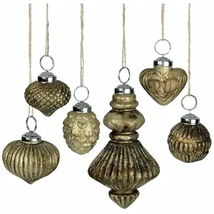 LOBERON Lot de 6 décorations de Noël Ménoire, or vieilli (13.5cm)Vendu parloberon
