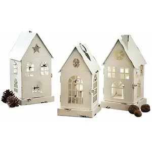 Comparateur de prix : LOBERON Lot de 3 lanternes LED Village, blanc (14 x 14 x 28cm)