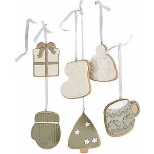 LOBERON Lot de 6 décorations à suspendre Cookeville, gris/blanc (1 x 8 x 9cm)Vendu parloberon
