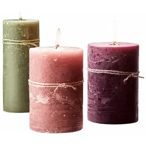 LOBERON Lot de 3 bougies Salis, rose/vert (10 x 15cm)