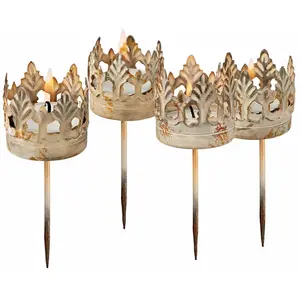 Loberon Lot de 4 photophores à piquer Groisy, crème vieilli (10cm)
