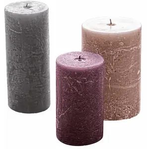 LOBERON Lot de 3 bougies Pretin, rose/violet/gris (18cm)