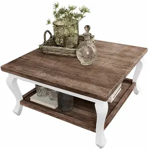LOBERON Table basse Riverside, marron/blanc vieilli (80 x 80 x 42cm) pas cher