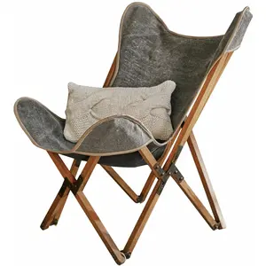 LOBERON Fauteuil pliant Locmélar, marron/gris (75 x 70 x 91cm)