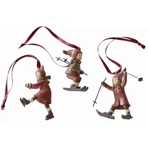 LOBERON Lot de 3 décorations à suspendre Bibury, rouge/vert (10 x 8.5 x 10cm) pas cher