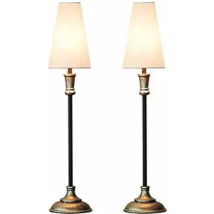 LOBERON Lot de 2 lampes à poser Obsonville, argenté/noir/crème (81cm) pas cher