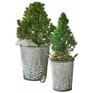 Comparateur de prix : Loberon Lot de 2 seaux Pavie, gris/vert (465 x 35 x 41cm)