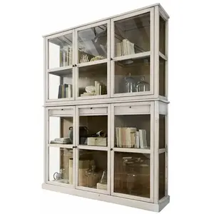 LOBERON Vitrine Blaise, blanc vieilli (40 x 170 x 220cm) pas cher