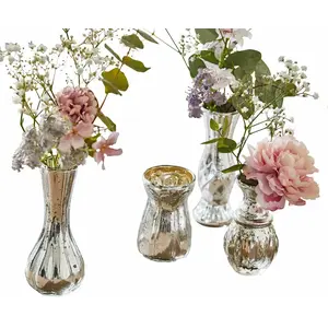 Comparateur de prix : LOBERON Lot de 4 vases décoratifs Maelie, argenté vieilli (4.5 x 13cm)