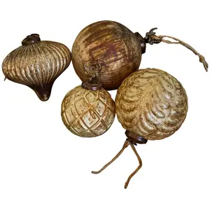 LOBERON Lot de 4 décorations de Noël Donia, doré vieilli/marron vieilli (13cm) pas cher