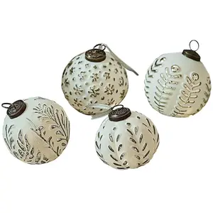 Loberon Lot de 4 Boules de Noël Consac - Blanc/argentéVendu parloberon