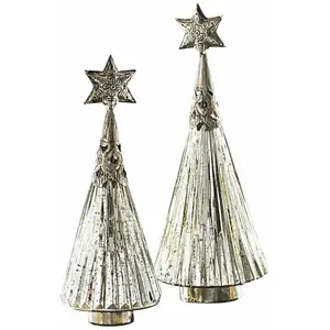 Loberon Lot de 2 sapins de Noël décoratifs Lillemor - argenté pas cher