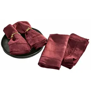 LOBERON Lot de 4 serviettes Covent Garden, bordeaux (50 x 50cm) pas cher