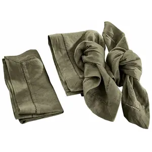 LOBERON Lot de 4 serviettes Covent Garden, vert olive (50 x 50cm) pas cher