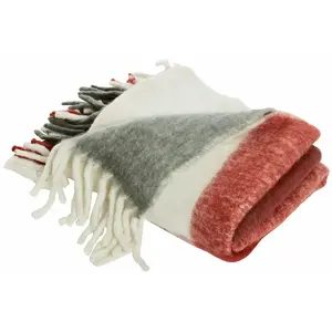 LOBERON Plaid McGreg, rouge/blanc/gris (130 x 170cm)