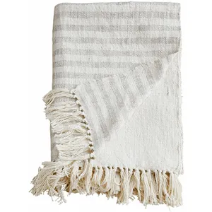 LOBERON Plaid Marpent, crème/gris (130 x 170cm) pas cher