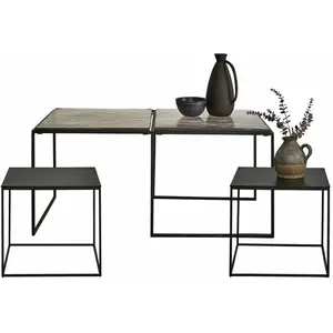 Comparateur de prix : LOBERON Lot de 3 tables basses Moonvale, noir/transparent (54 x 107 x 46cm)