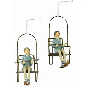 LOBERON Lot de 2 décorations à suspendre Herveline, bleu (9.5 x 7 x 14cm) pas cher