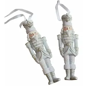 Loberon Lot de 2 décorations à suspendre Moriette, blanc/argenté (4.5 x 3 x 14cm)Vendu parloberon