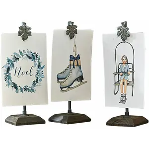 LOBERON Lot de 3 images avec support Herveline, gris/bleu/blanc pas cher