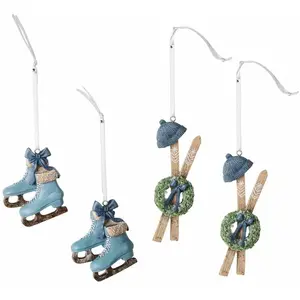 Comparateur de prix : LOBERON Lot de 4 décorations à suspendre Papeta, bleu (7 x 4 x 9cm)