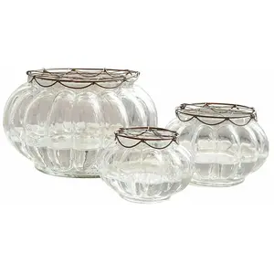 LOBERON Lot de 3 vases Xyphine, transparent/marron (14cm)