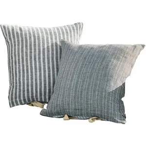 Comparateur de prix : LOBERON Lot de 2 housses de coussins Miquelon, bleu/crème (40 x 40cm)