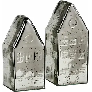 Comparateur de prix : LOBERON Lot de 2 maisons décoratives Langridge, argenté vieilli (10 x 14 x 25cm)