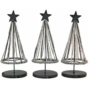 LOBERON Lot de 3 arbres décoratifs Zerelle, noir vieilli/argenté (19.5cm)Vendu parloberon