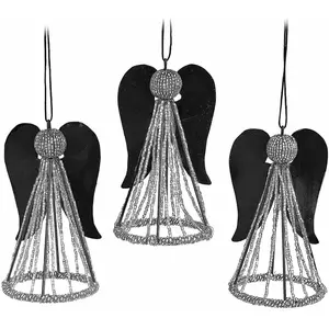 LOBERON Lot de 3 anges Zerelle, noir vieilli/argenté (7.5 x 8 x 13.5cm)Vendu parloberon