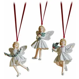 LOBERON Lot de 3 décorations à suspendre Solenisse, blanc/rouge/vert (6.5 x 3.5 x 11cm)Vendu parloberon