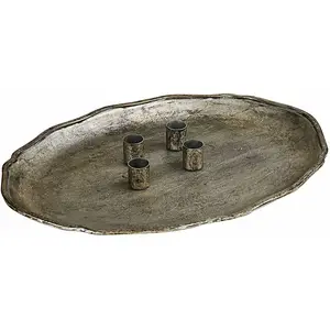 LOBERON Plateau à bougies Noirelle, argenté vieilli (30 x 41 x 3.5cm) pas cher