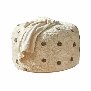 LOBERON Pouf Thivalie, crème/marron (40cm) pas cher