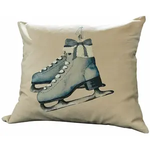 LOBERON Housse de coussin Herveline, lin/bleu (50 x 50cm) pas cher