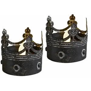 LOBERON Lot de 2 photophores à LED Ugnéville, noir vieilli (8cm)Vendu parloberon